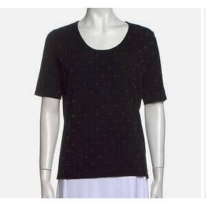 Escada black gold dot knit short sleeve sweater size Large